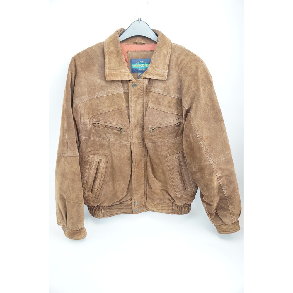 Weekends Leather Bomber Jacket Size M Brown Suede Quilted Lined Vintage Good